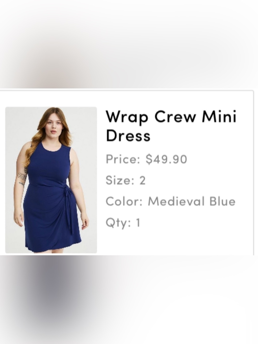 Wrap Crew Mini Dress in Medieval Blue